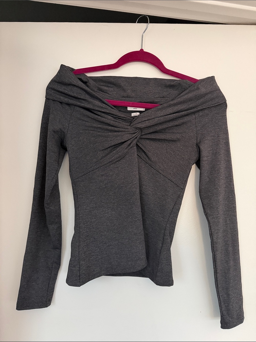 Aritzia Twist-Front Off-Shoulder Long Sleeve Top - Charcoal Gray